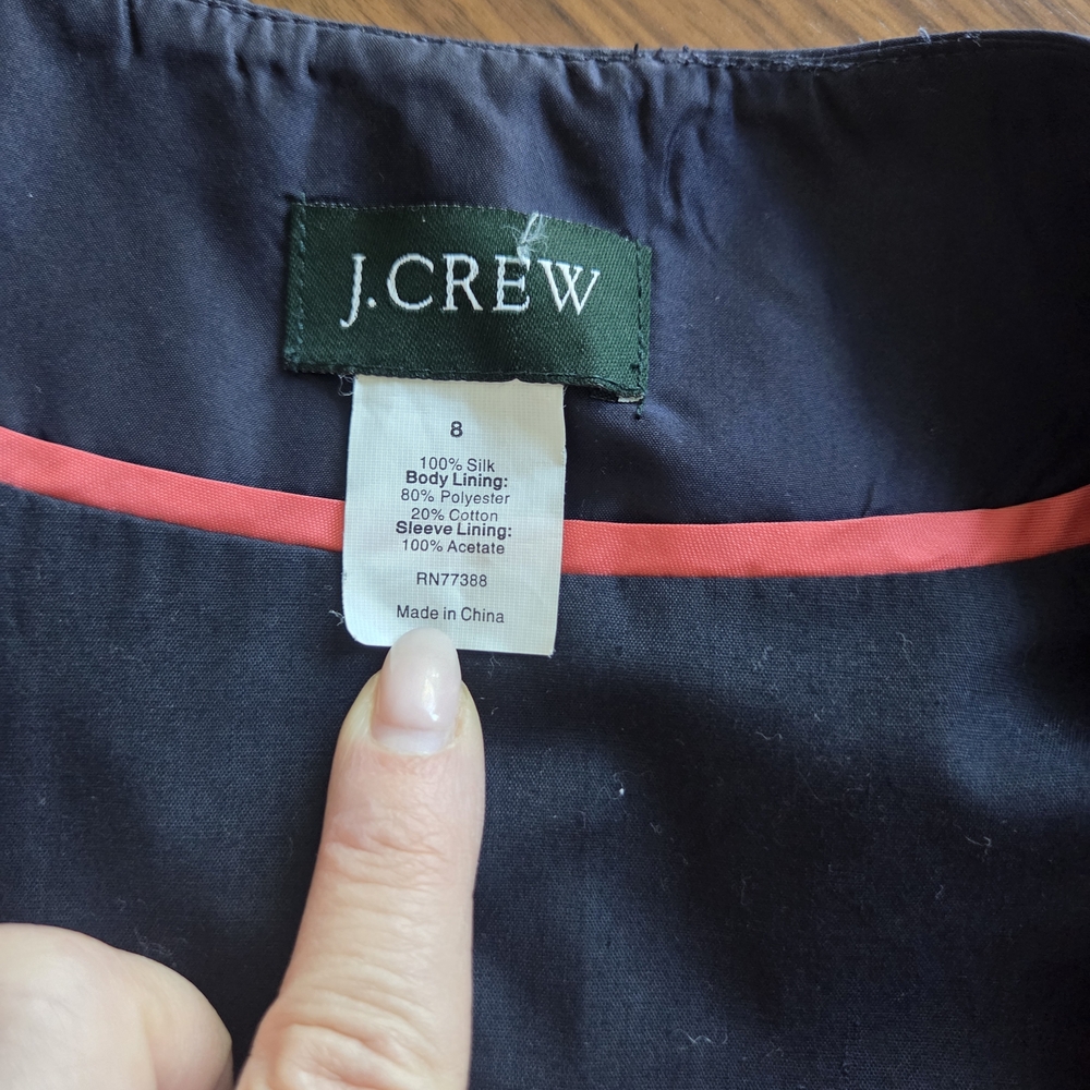 J. Crew 100% Silk Jacket Blazer, Ruffle Tiered Navy Single Button Closure Size 8 - Picture 5 of 6
